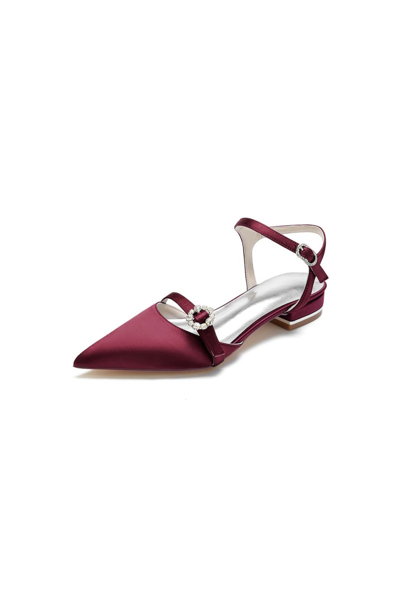 Crystal Buckle Strap Pointed Toe Flats - KissProm