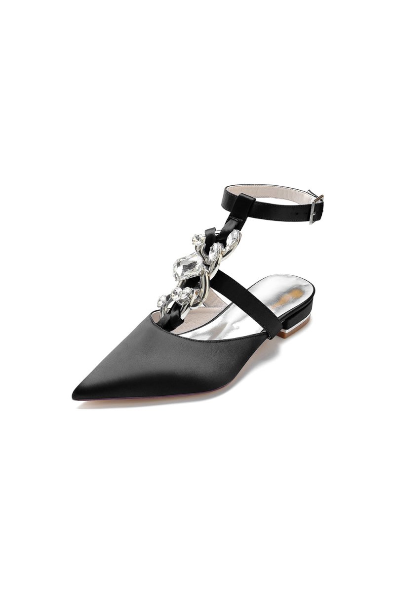 Crystal Chain Pointed Toe Flats - KissProm