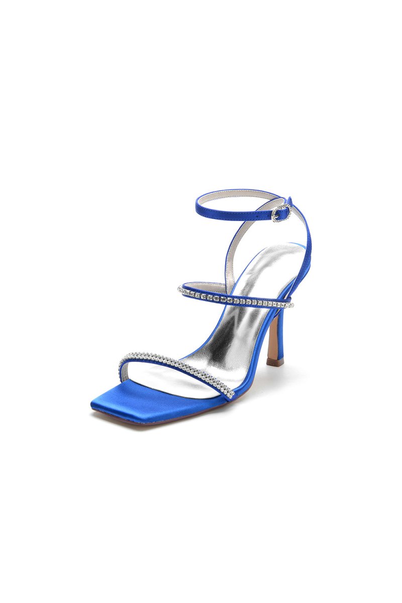 Crystal Cross Straps Square Open Toe Chunky Heels - KissProm