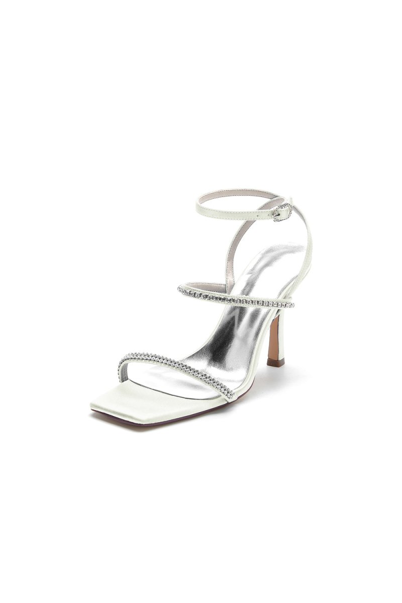 Crystal Cross Straps Square Open Toe Chunky Heels - KissProm