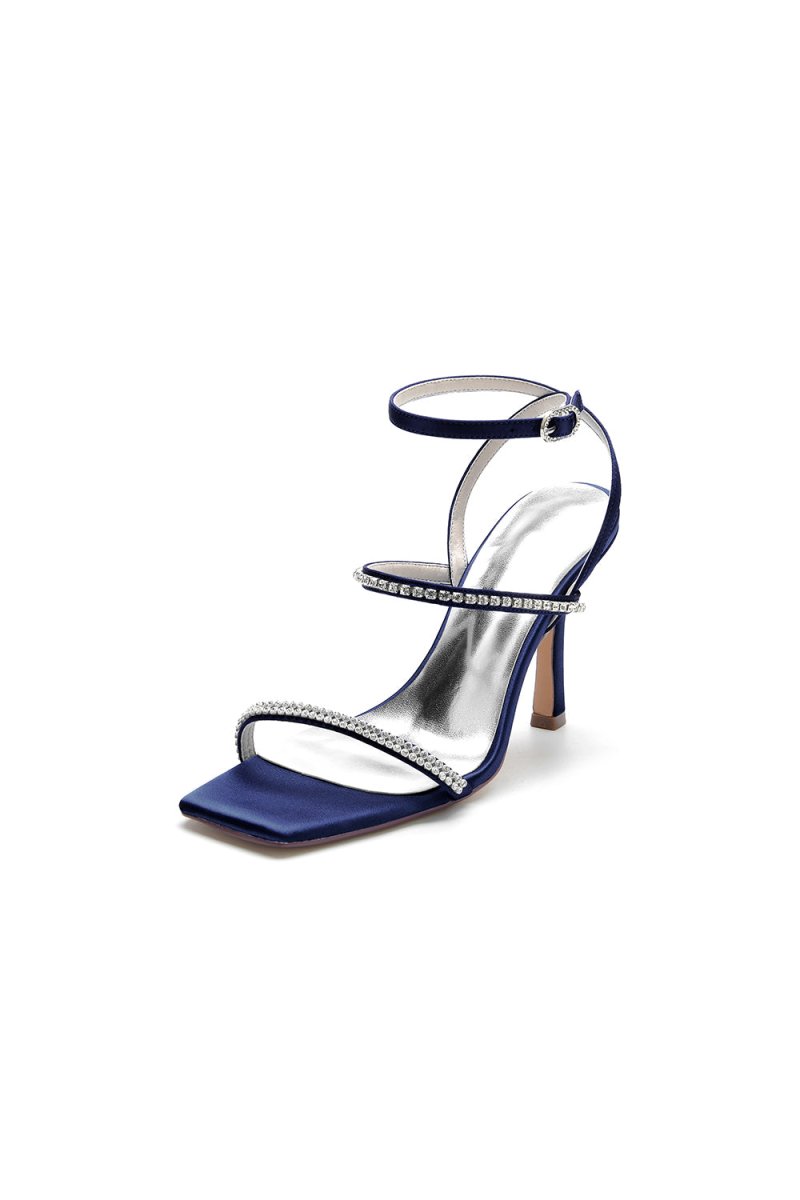 Crystal Cross Straps Square Open Toe Chunky Heels - KissProm