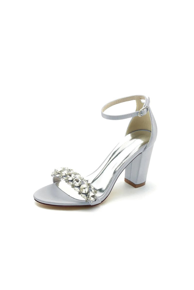 Crystal Embellished Open Toe Ankle Strap Pumps