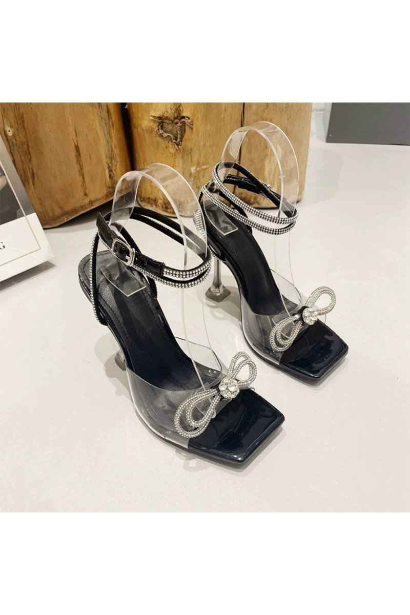 Crystal Embellished Transparent Strappy Stiletto Heels - KissProm