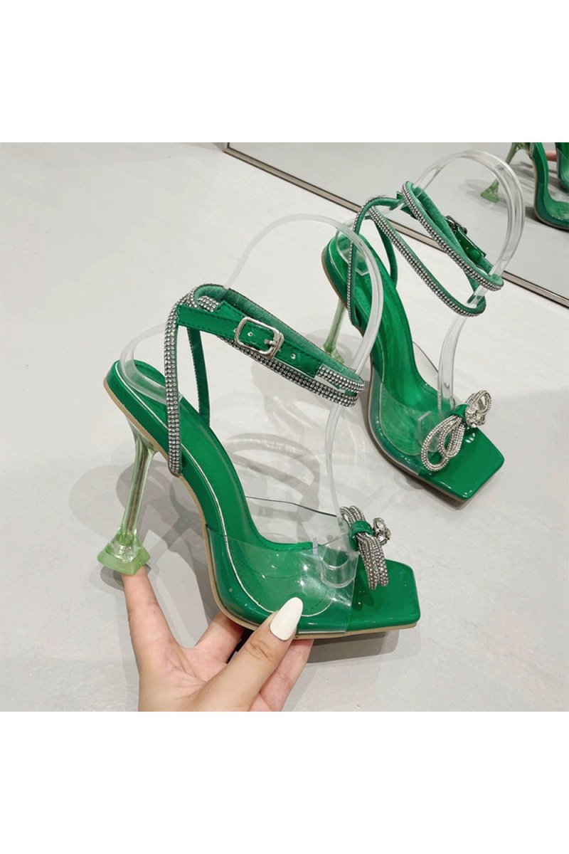 Crystal Embellished Transparent Strappy Stiletto Heels - KissProm