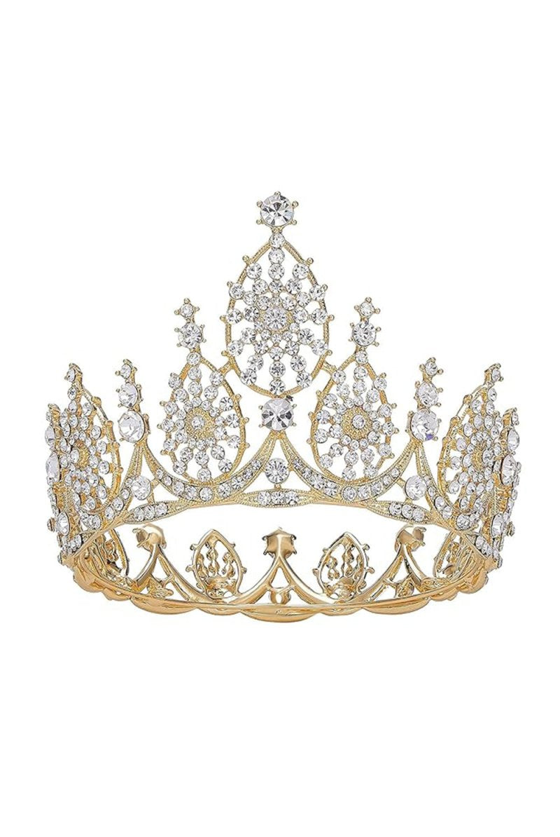 Crystal Gold Tiara for Wedding Birthday - KissProm