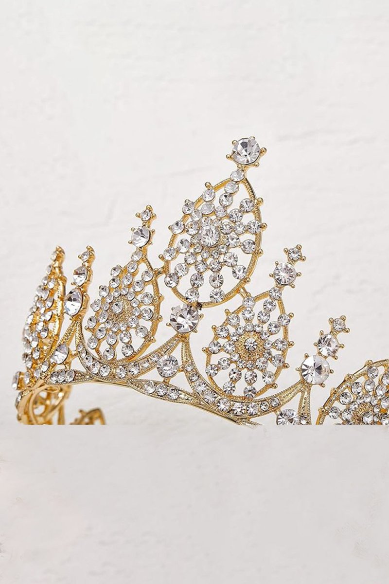 Crystal Gold Tiara for Wedding Birthday - KissProm