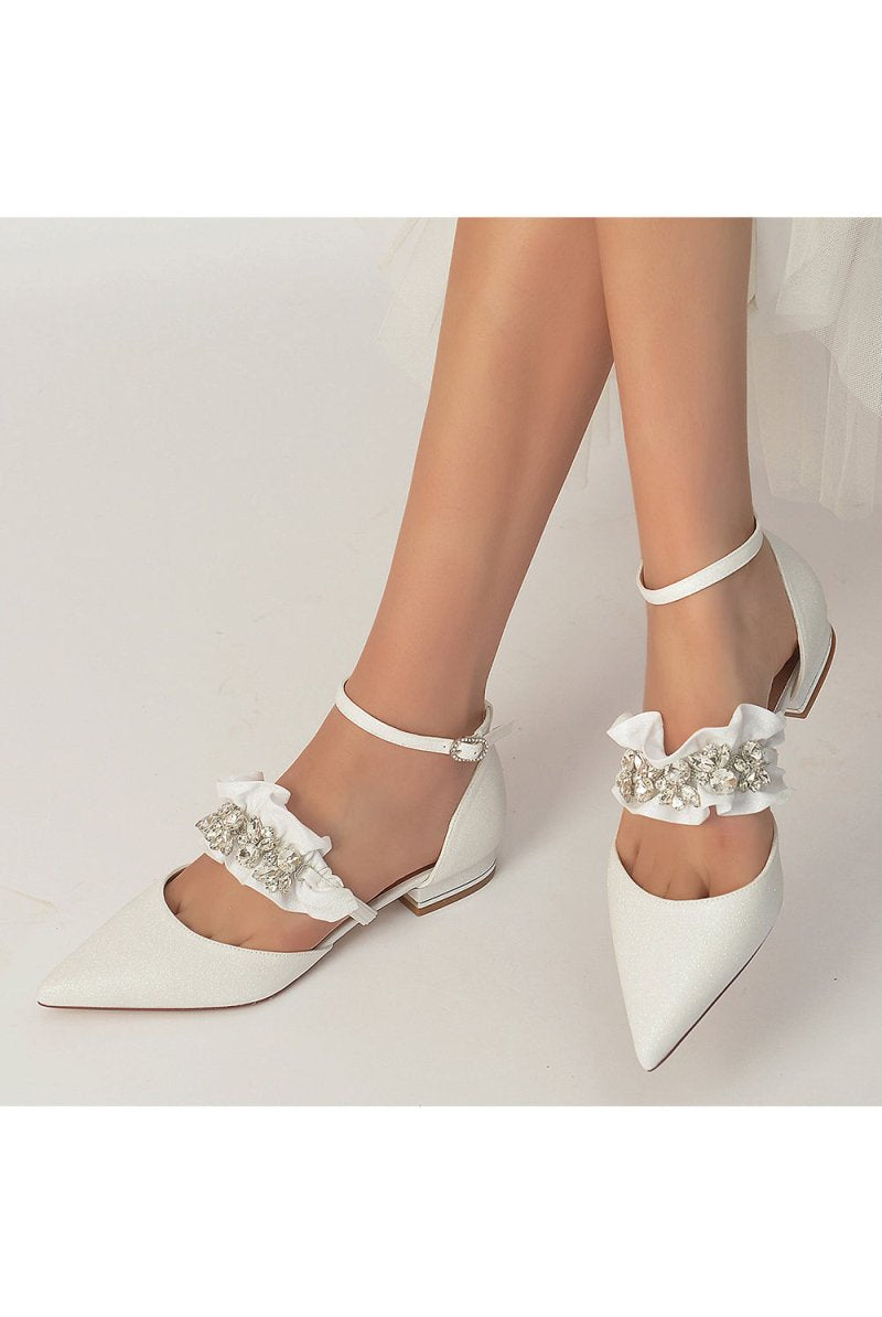 Crystal Ruffles Sequin Pointed Toe Flats - KissProm
