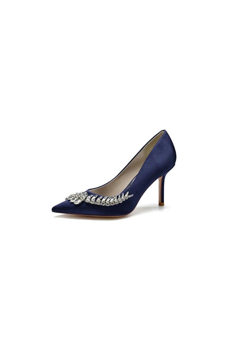 Crystal Side Pointed Toe Satin Pump - KissProm