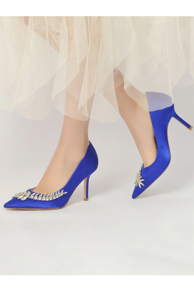 Crystal Side Pointed Toe Satin Pump - KissProm