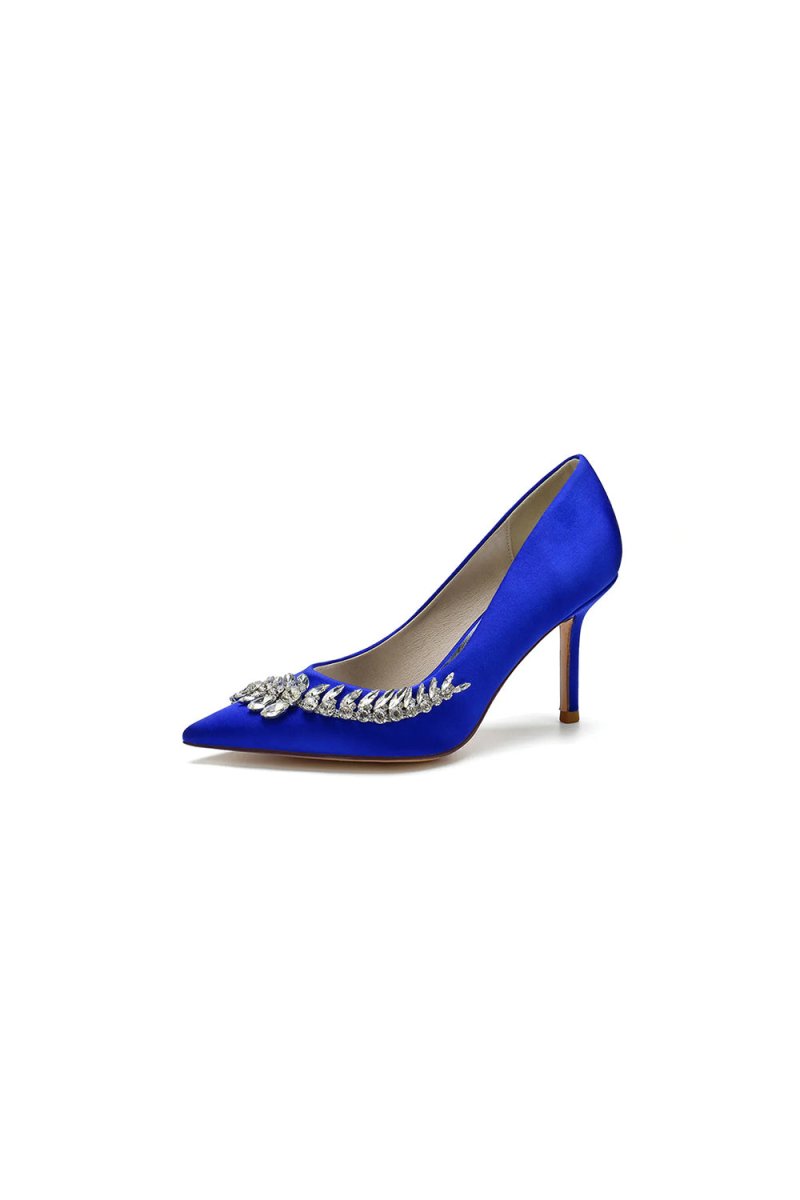 Crystal Side Pointed Toe Satin Pump - KissProm