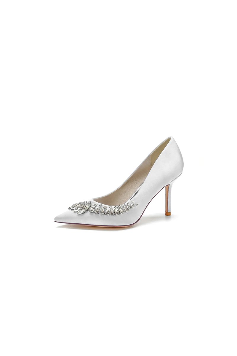 Crystal Side Pointed Toe Satin Pump - KissProm