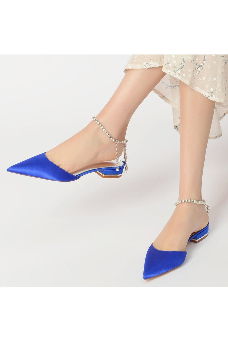 Crystal Strap Cocktail Pointed Toe Flats - KissProm