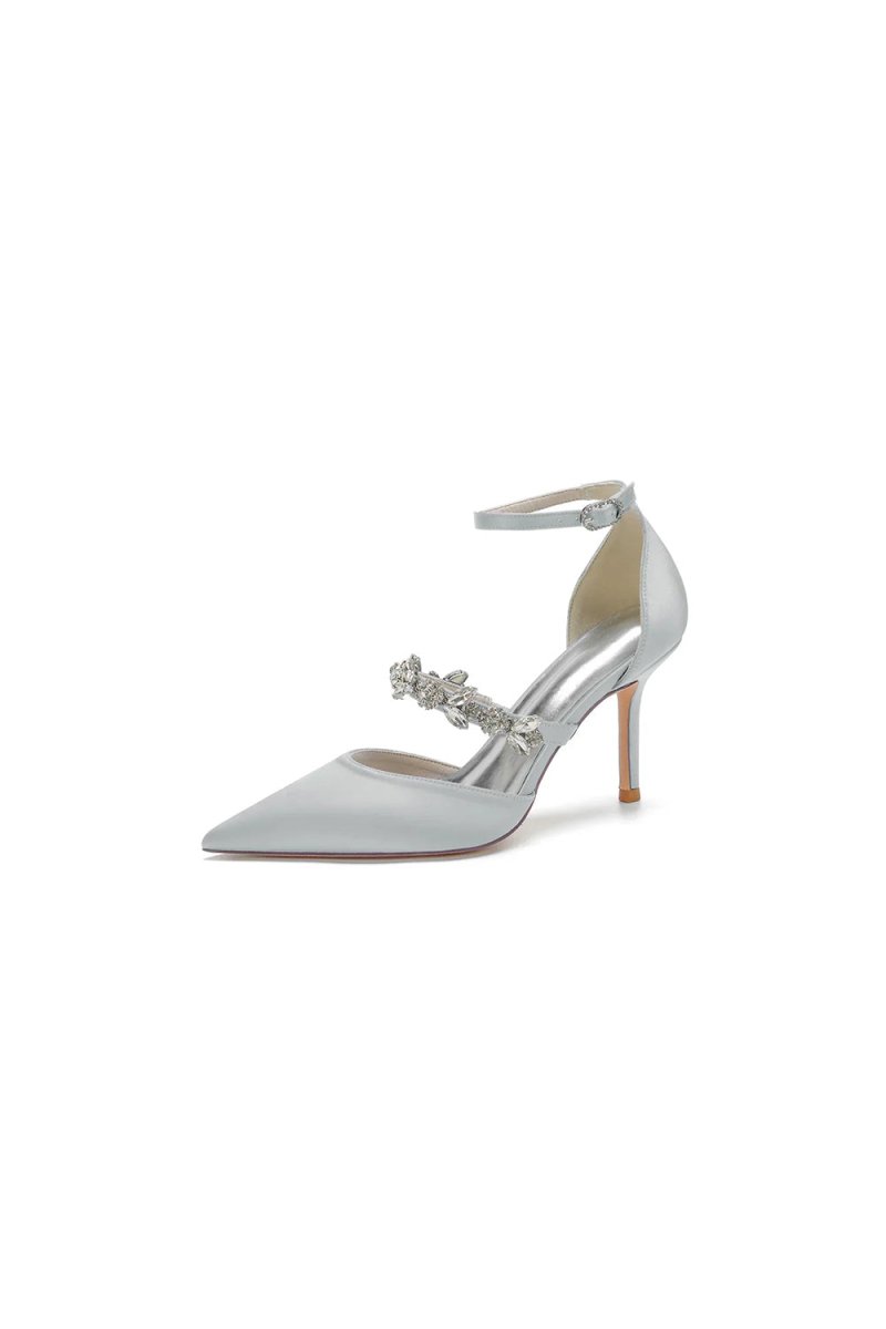 Crystal Strap Pointed Toe Satin High Heels - KissProm