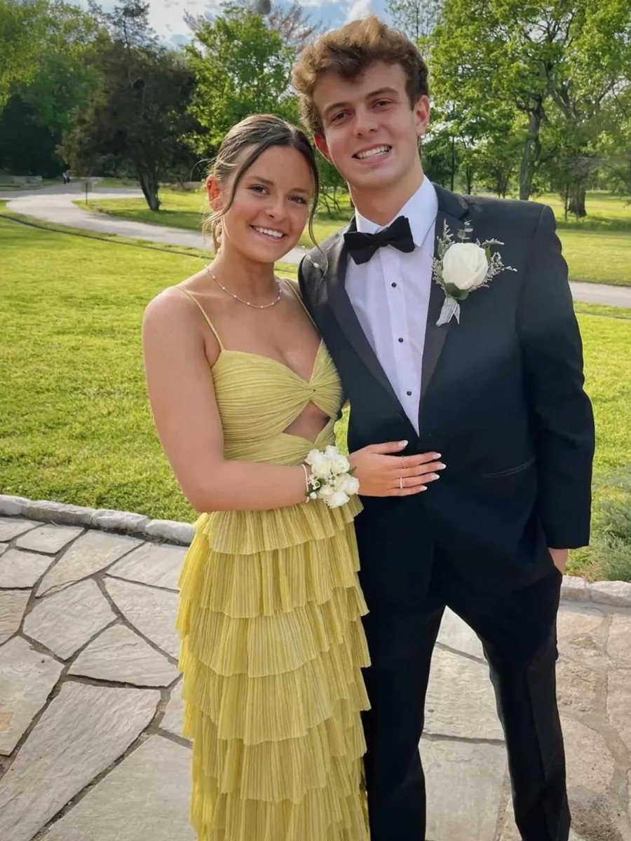 Curitis | Spaghetti Straps Yellow Keyhole Tiered Ruffle Long Formal Dress - KissProm