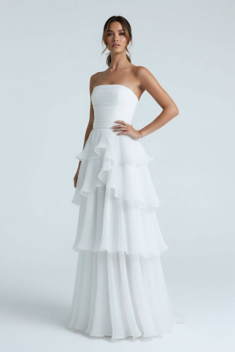 Cute A - Line Chiffon Strapless Tiered Wedding Dresses - KissProm