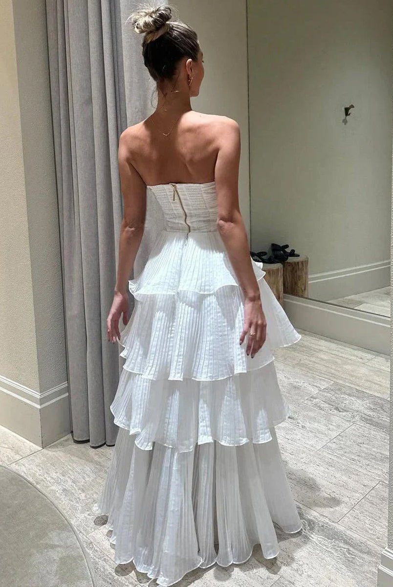 Cute A - Line Chiffon Strapless Tiered Wedding Dresses - KissProm