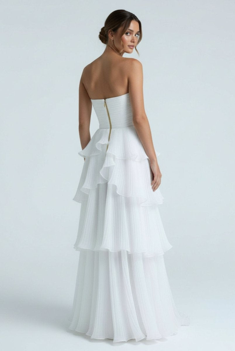 Cute A - Line Chiffon Strapless Tiered Wedding Dresses - KissProm