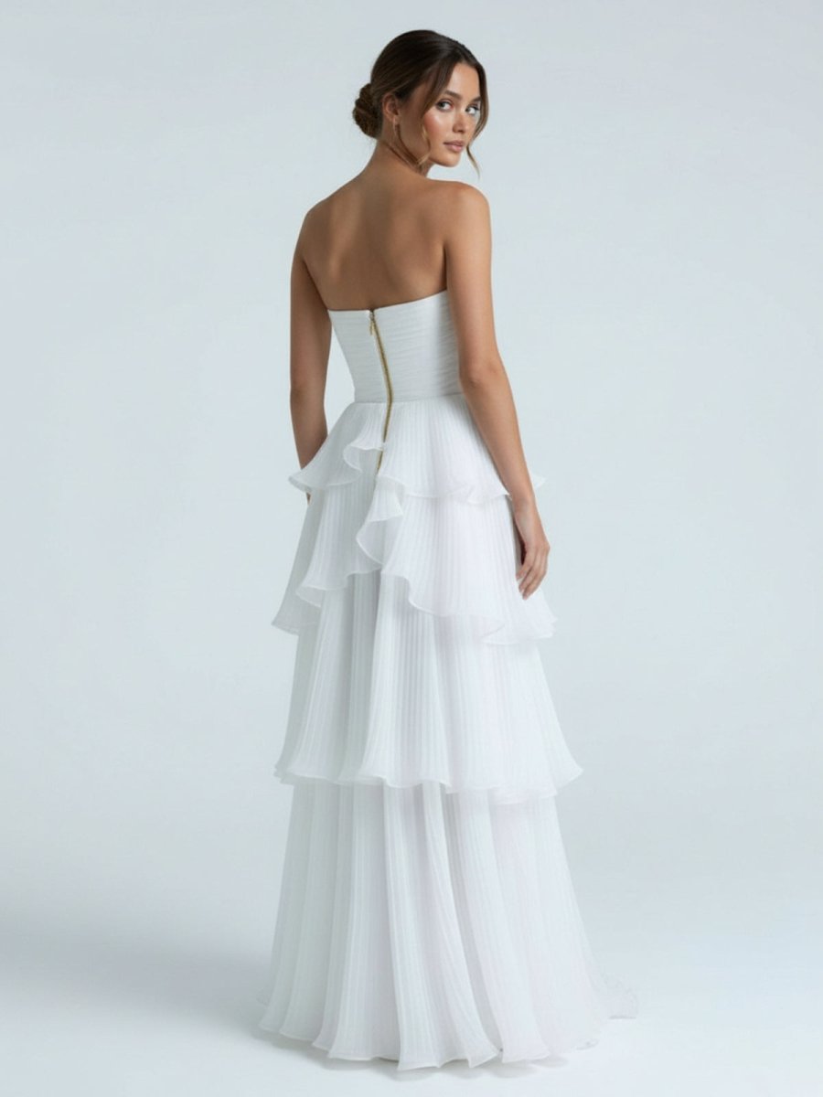 Cute A - Line Chiffon Strapless Tiered Wedding Dresses - KissProm