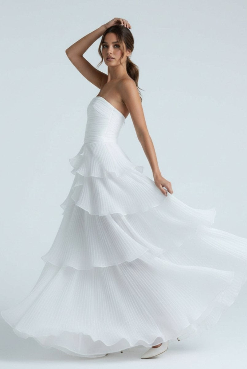 Cute A - Line Chiffon Strapless Tiered Wedding Dresses - KissProm