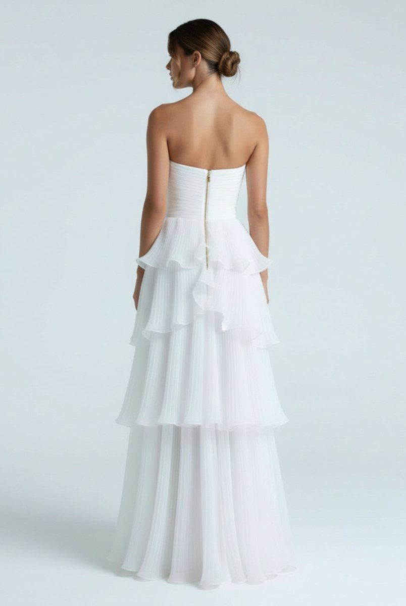 Cute A - Line Chiffon Strapless Tiered Wedding Dresses - KissProm