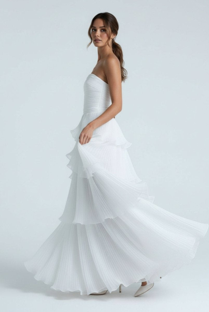 Cute A - Line Chiffon Strapless Tiered Wedding Dresses - KissProm