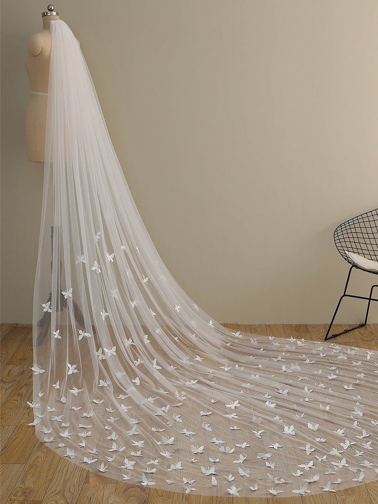 Cute Butterfly Cathedral Veil Bridal Veil Wedding Veil - KissProm