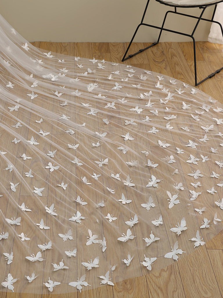 Cute Butterfly Cathedral Veil Bridal Veil Wedding Veil - KissProm