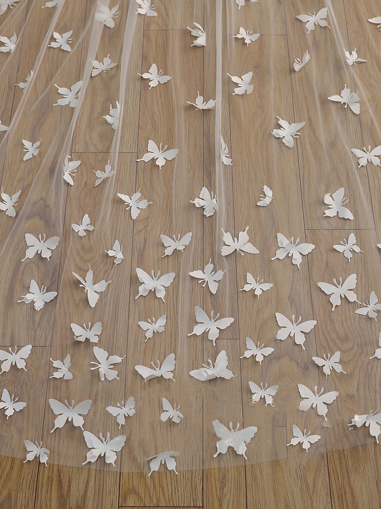 Cute Butterfly Cathedral Veil Bridal Veil Wedding Veil - KissProm