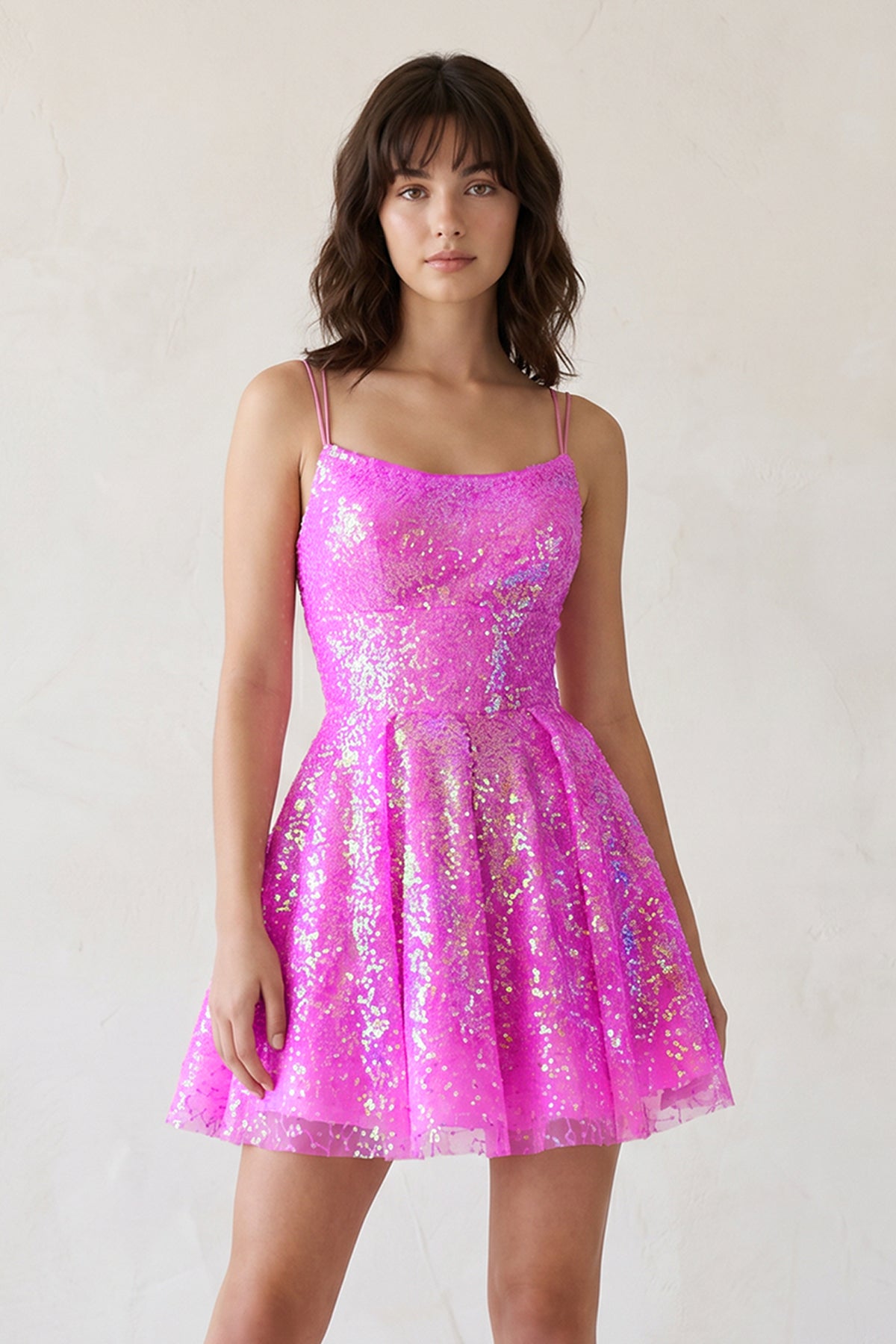 KissProm Hot Pink Sequins A-Line Homecoming Dress, Hot Pink / 4
