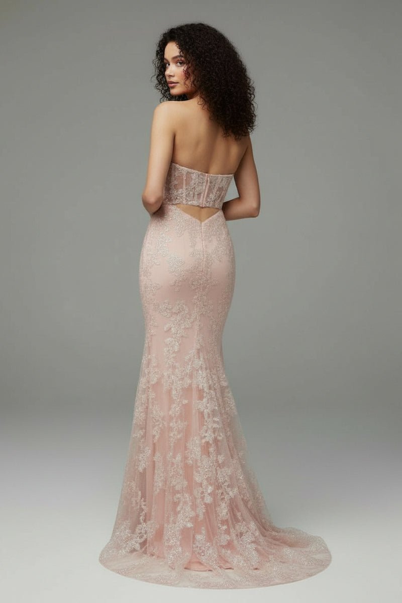 KissProm-Michaela Light Pink Mermaid Sweetheart Sequined Lace Long Prom Dress