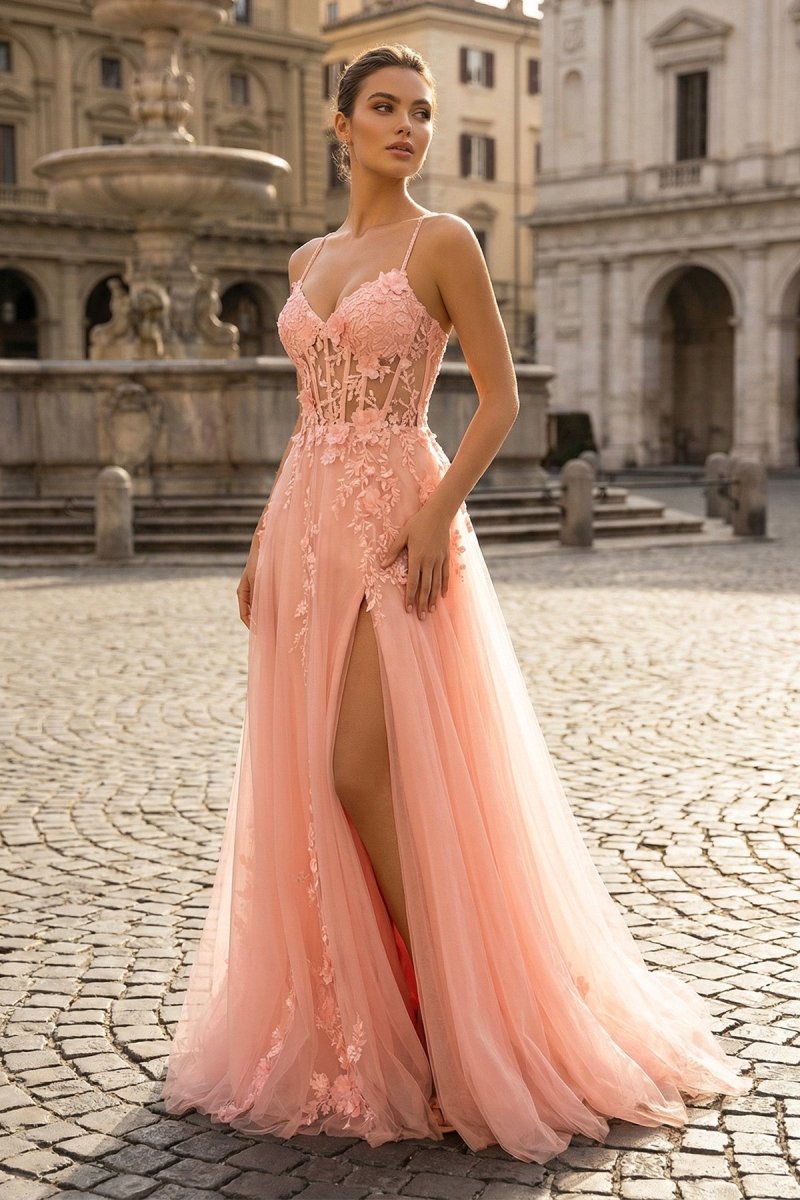 strapless open back dress Orange Sequin Corset Top Mermaid Long Prom Dress with Slit – Modsele main image 0