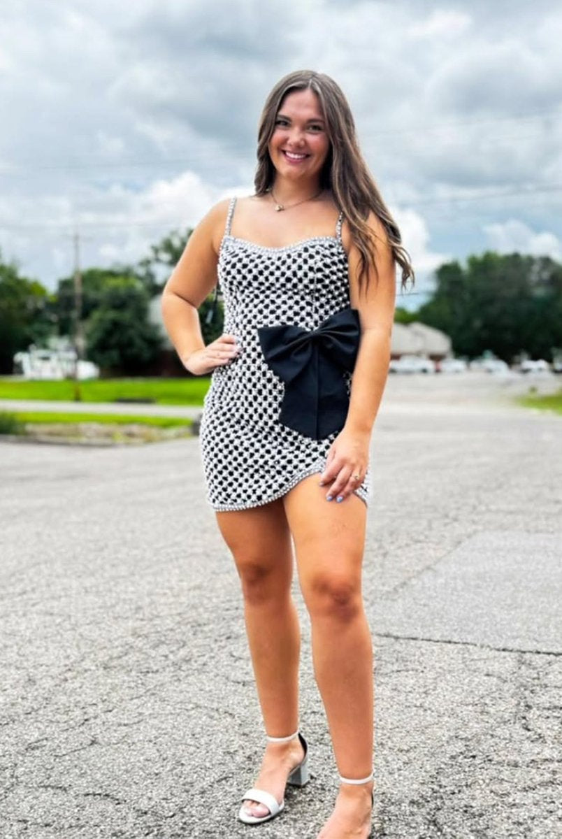 Cymbeline | Black - Sheath Beaded Pearl Homecoming Dresses with Bow