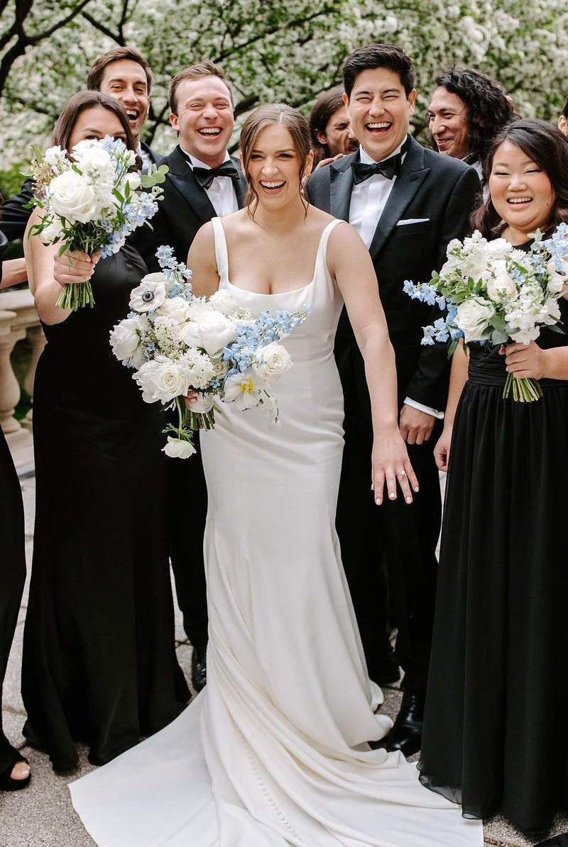 Mermaid Square Neck White Satin Wedding Dresses