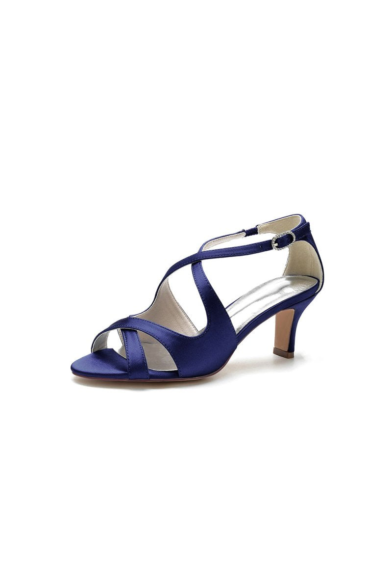 Royal Blue Satin Cross - Strap Pump with Ankle Strap - KissProm
