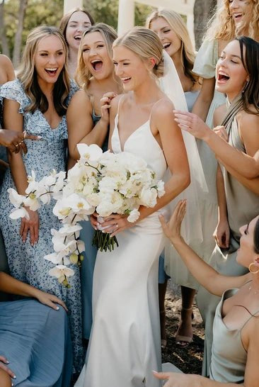 Sexy Plunging Neckline Mermaid Satin Wedding Dress With Sweep Train