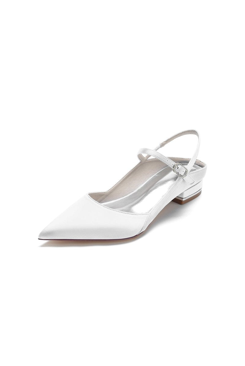 Satin Pointed Toe Buckle Kitten Heels - KissProm