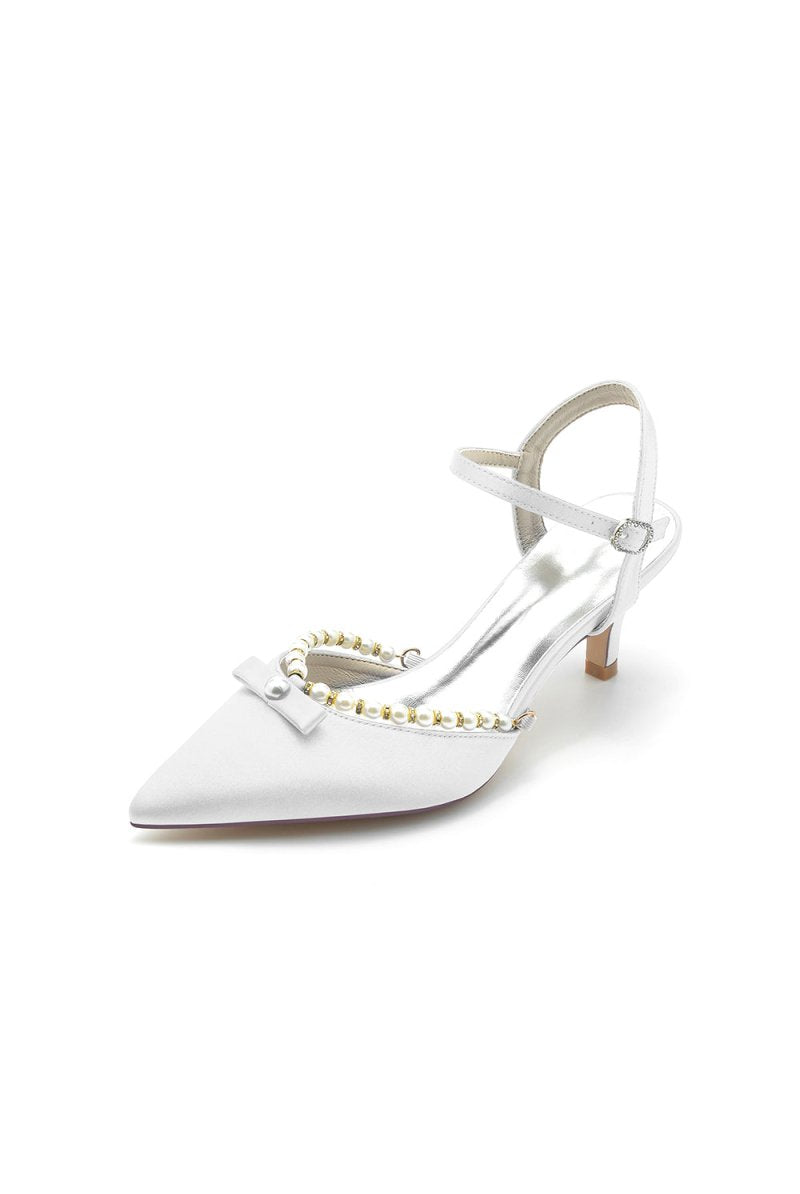 Pearl Satin Pointed Toe High Heels - KissProm