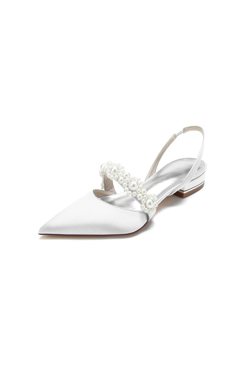 Satin Pointed Toe Pearl Kitten Heels - KissProm