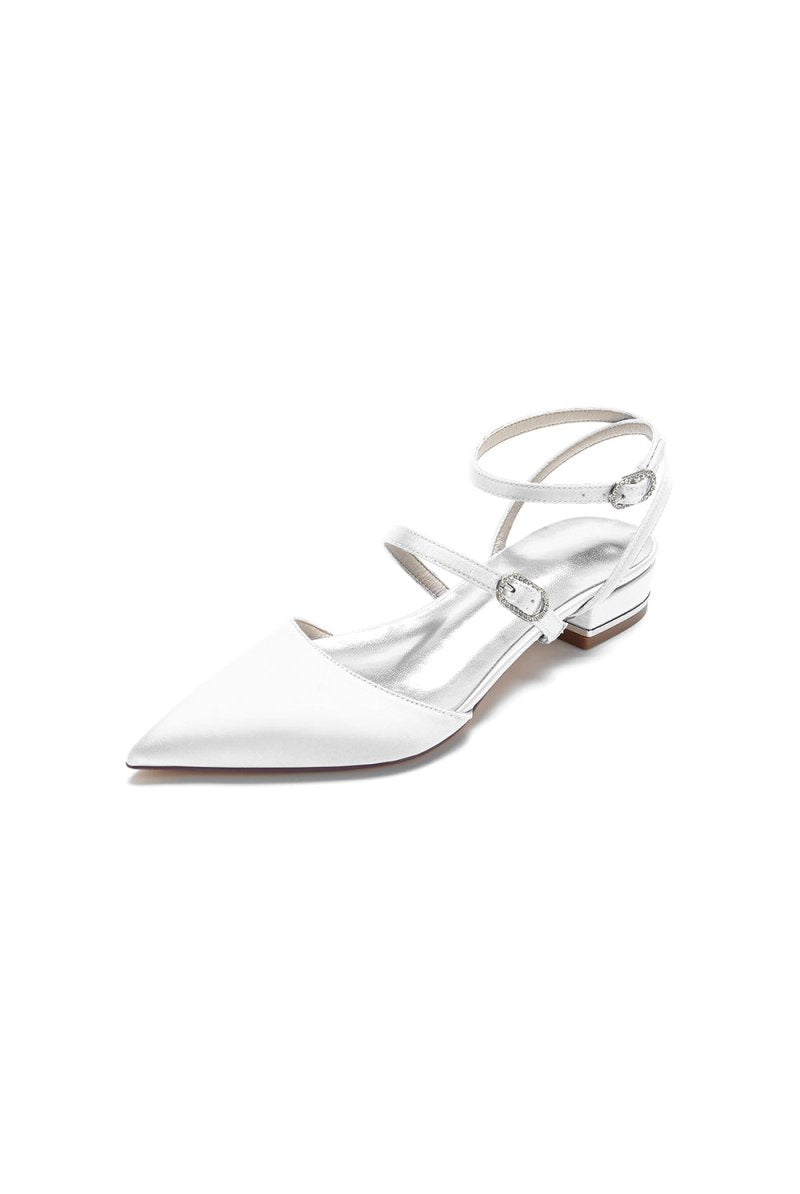 Simple Satin Pointed Toe Buckle Kitten Heels - KissProm