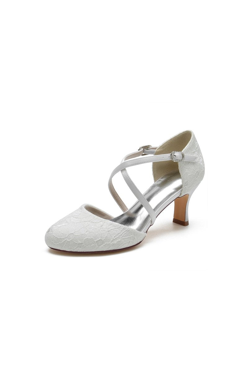 White Lace Mid - Heel Pumps with Elegant Design - KissProm