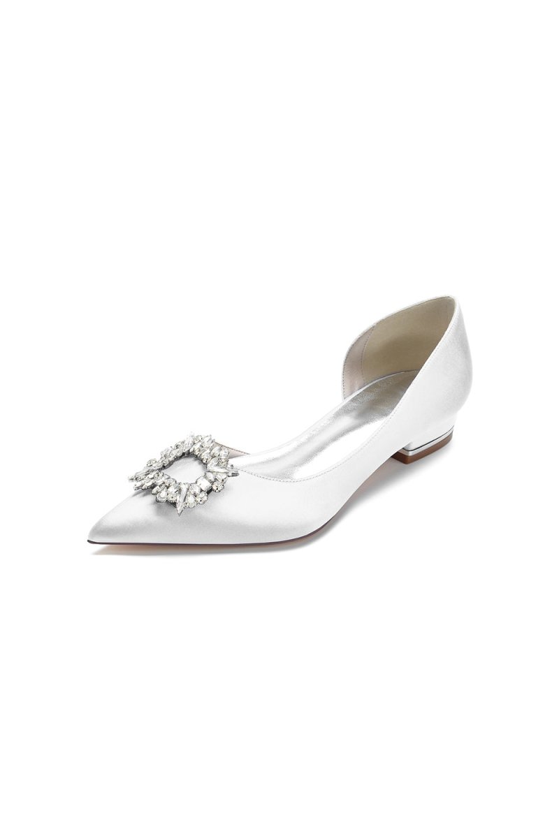 Satin Pointed Toe Kitten Heels With Rhinestone - KissProm