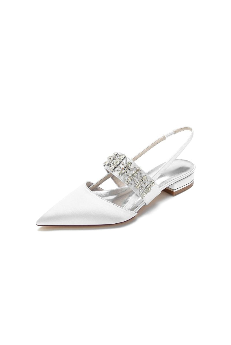 Pointed Toe Rhinestone Beaded Kitten Heels - KissProm