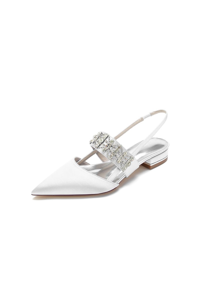 Pointed Toe Rhinestone Beaded Kitten Heels - KissProm