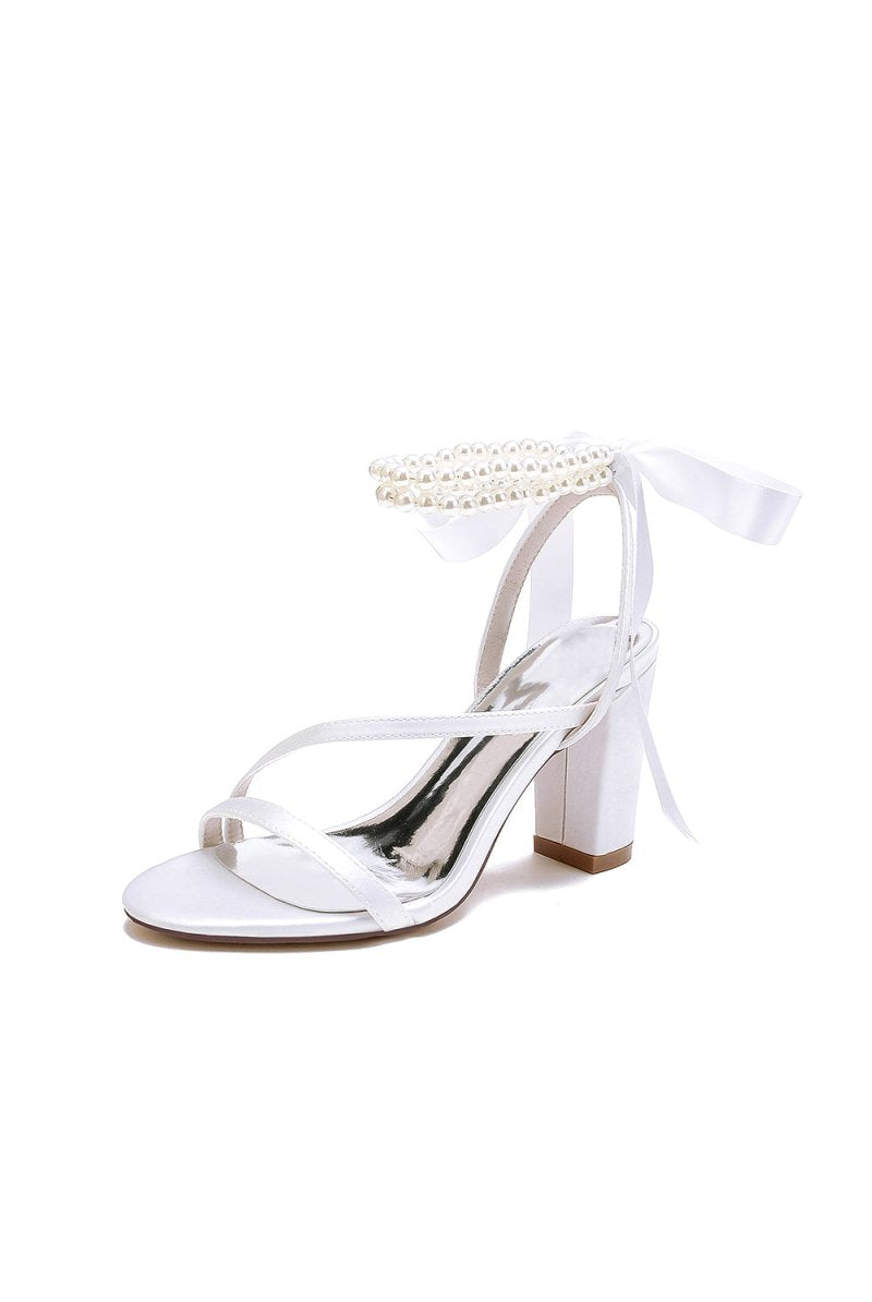 Pearl Open Toe Ankle Strap High Heels - KissProm