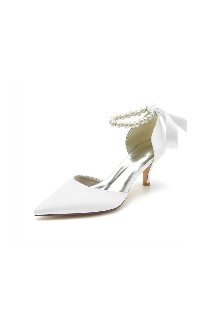 Pointed Toe Ribbons Faux Pearl Pumps - KissProm