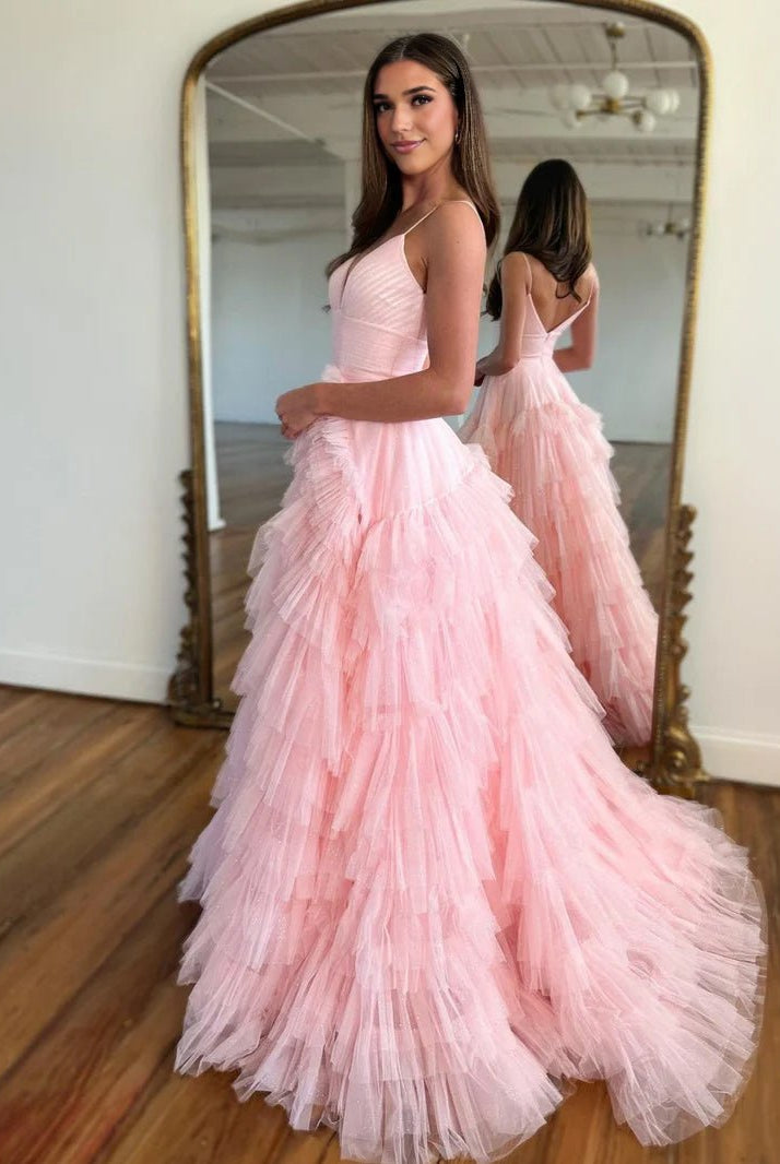 Alianna |A-Line Spaghetti Straps Tiered Tulle Prom Dress