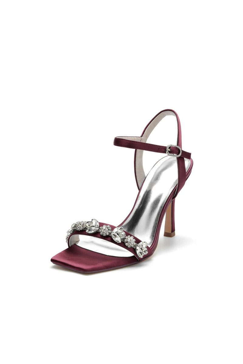 Simple Single Strap Beaded Satin Stiletto Sandals - KissProm