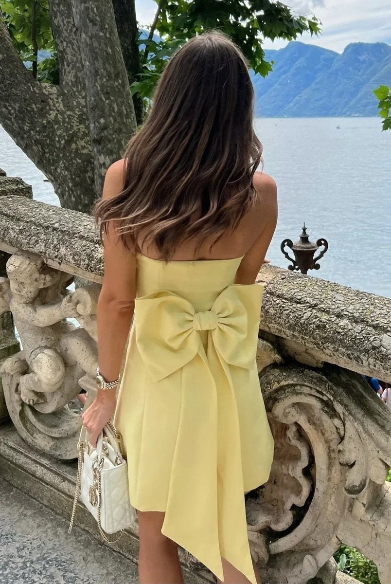 Dali | Yellow - Strapless Sheath Satin Short Cocktail Dresses With Bow