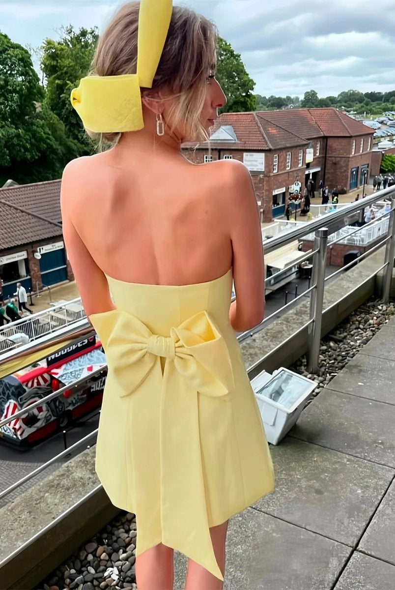 Dali | Yellow - Strapless Sheath Satin Short Cocktail Dresses With Bow