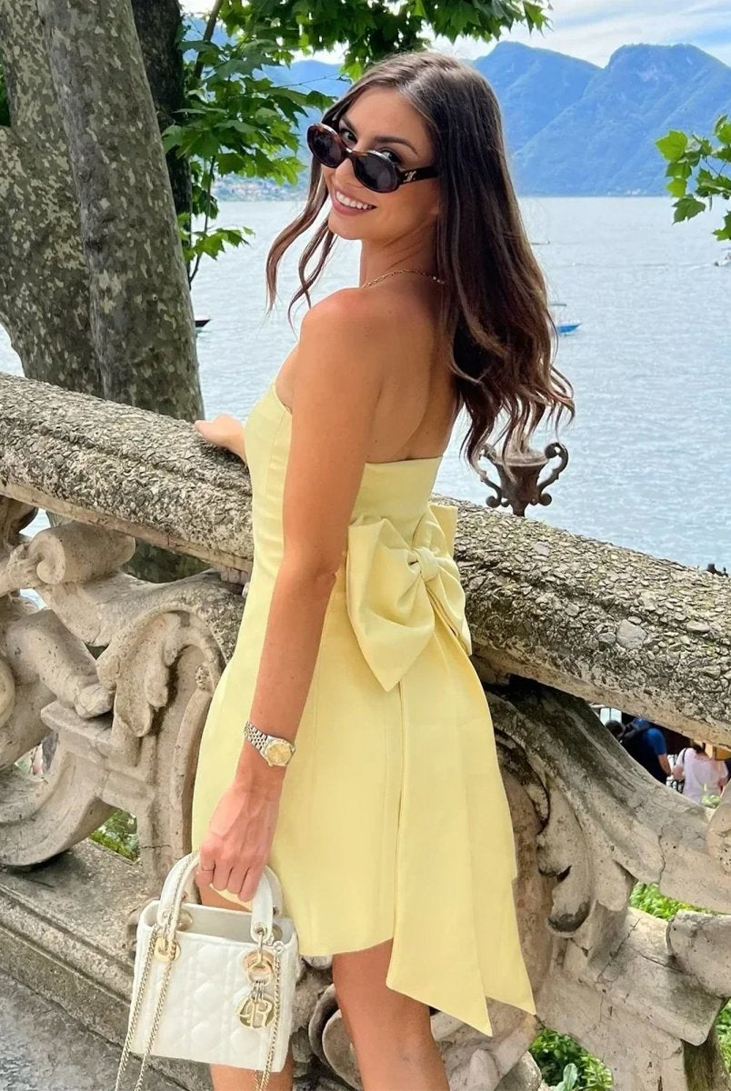 Dali | Yellow - Strapless Sheath Satin Short Cocktail Dresses With Bow